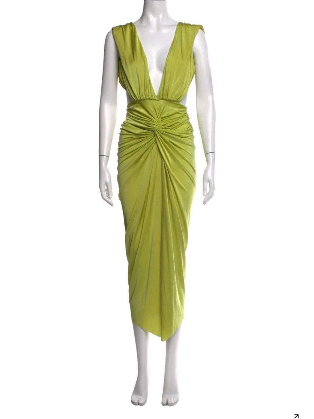 Baobab Collection Lime Green Plunging V-Neck Ruched Midi Dress